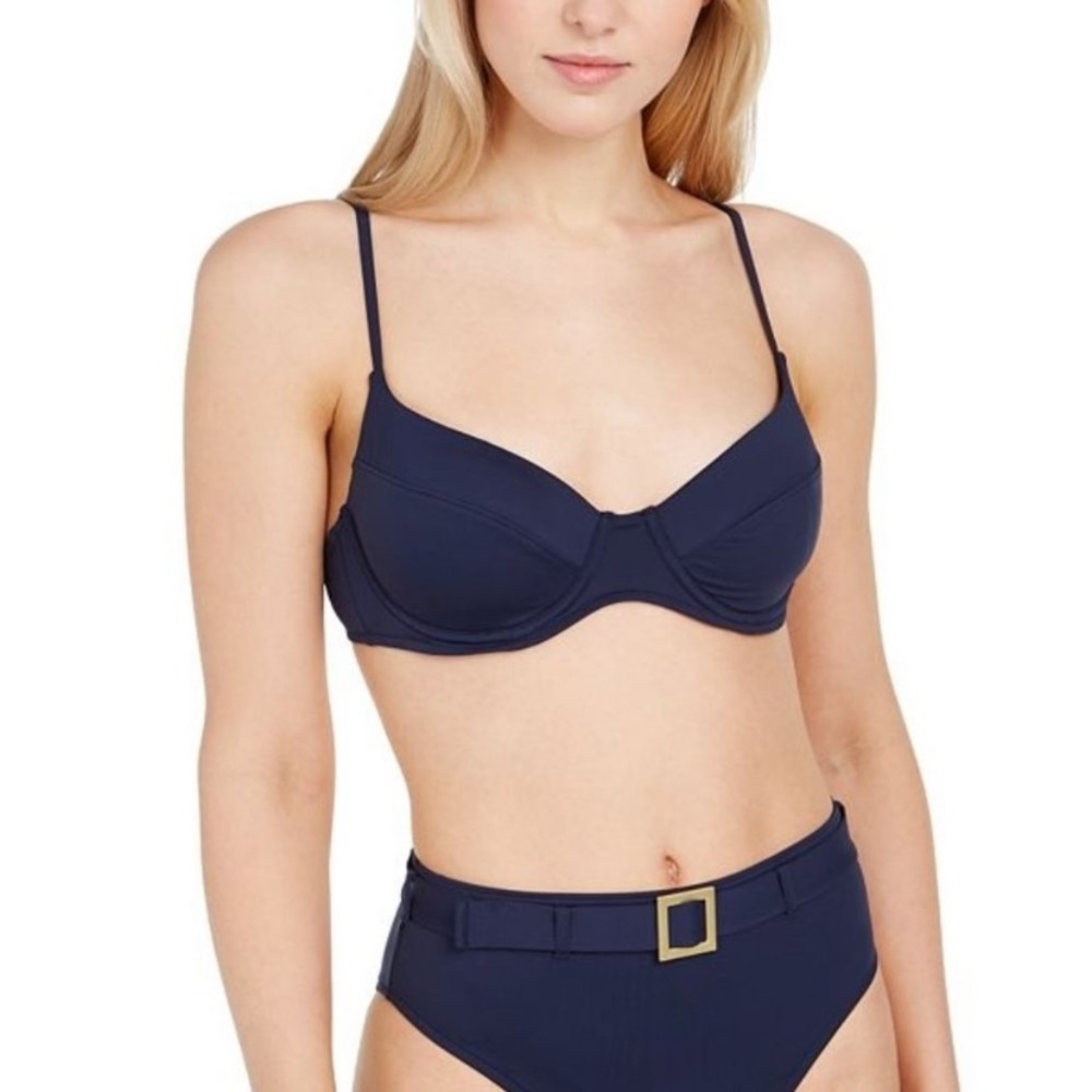 NWT We Wore What Bikini Two Piece Swimsuit Set Lydia Top Emily Bottom Solid Navy